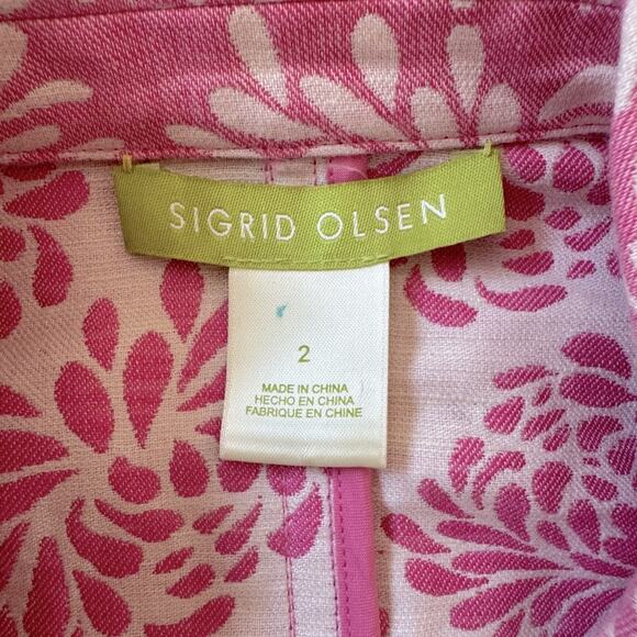 Sigrid Olsen Pink & Ivory Floral Print Linen Blend Single Breasted Blazer - Picture 7 of 9